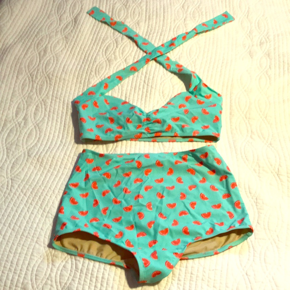 Retro pin-up high waisted tangerine 2 piece swim